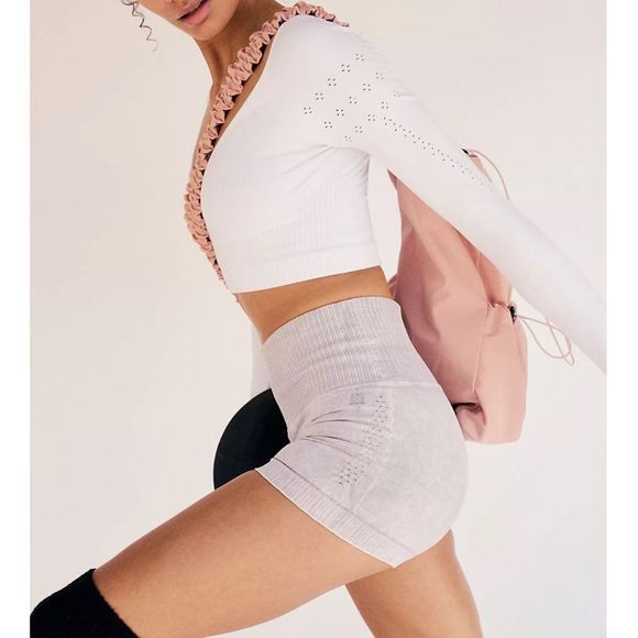 FREE PEOPLE | NWOT Good Karma Running Shorts in Ice Grey * - Picture 1 of 7